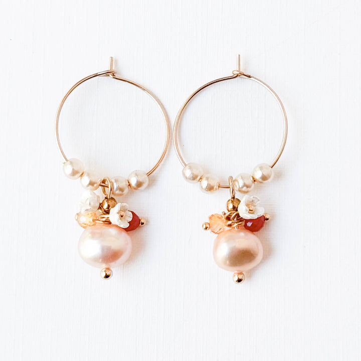 Small Gold Filled Hoops with Pink Pearl