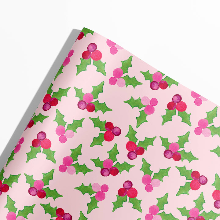 Pink Holly Berries Gift Wrap