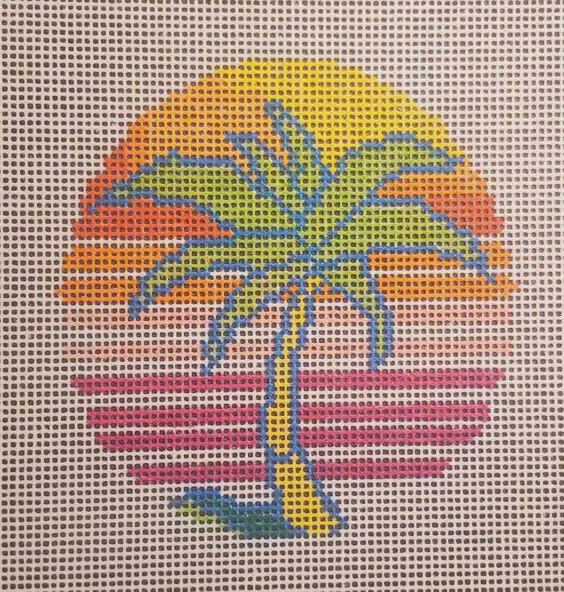 Coastal Palm Tree needlepoint hand painted canvas 14 mesh