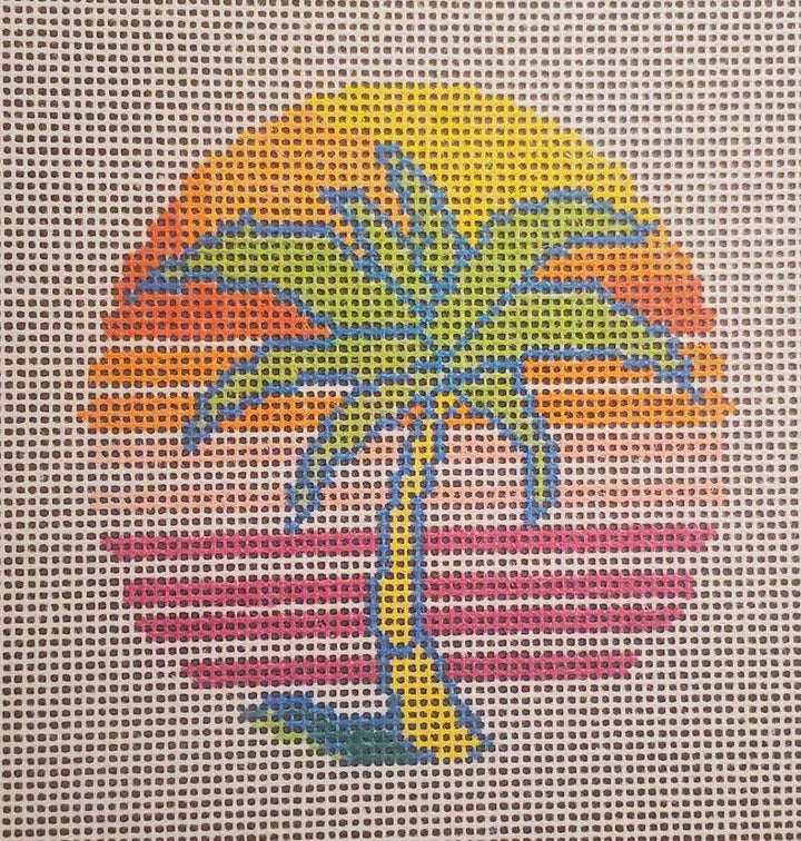 Coastal Palm Tree needlepoint hand painted canvas 14 mesh