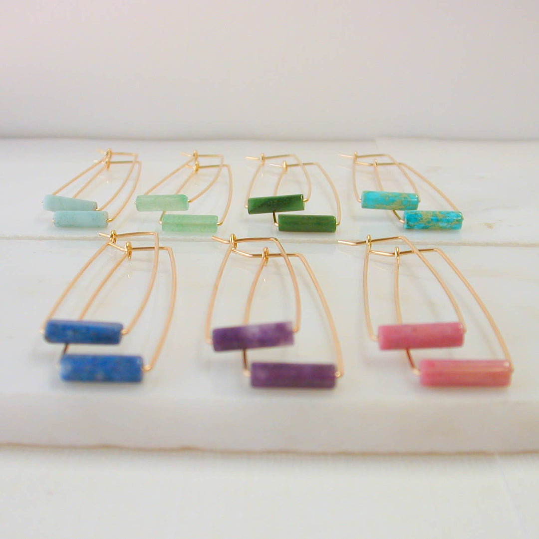 Gemstone Tube Rectangle Earrings 14k Gold Fill