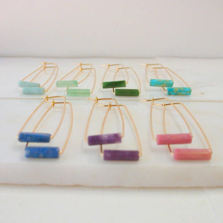 Gemstone Tube Rectangle Earrings 14k Gold Fill