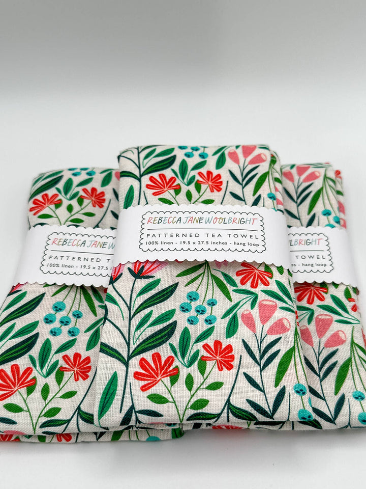 White Garden Tea Towel