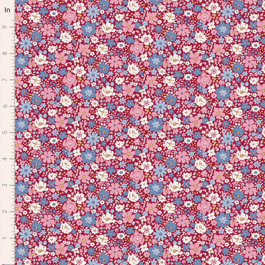 Village Life by the 1/4 Yard - Esther Burgundy