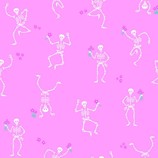 Ghostly Garden by the 1/4 Yard - Skeleton Jig Pink