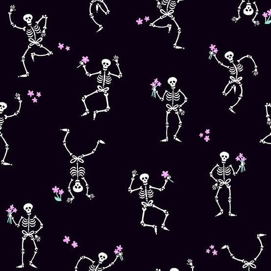 Ghostly Garden by the 1/4 Yard - Skeleton Jig Black