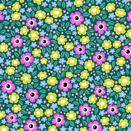Ghostly Garden by the 1/4 Yard - Floral Fright Teal