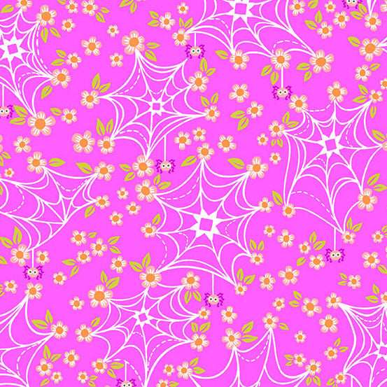 Ghostly Garden by the 1/4 Yard - Web & Bloom Pink