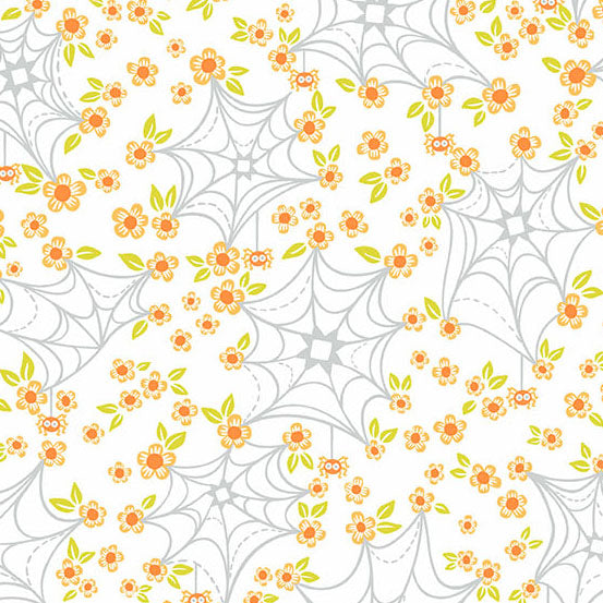 Ghostly Garden by the 1/4 Yard - Web & Bloom White