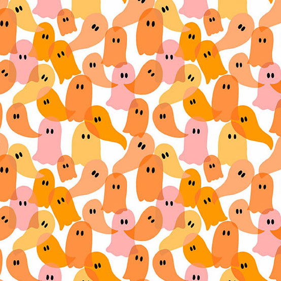 Ghostly Garden by the 1/4 Yard - Ghost Party Orange