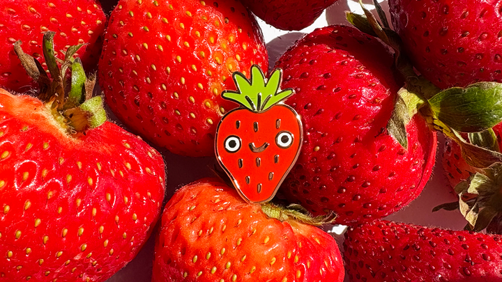 Strawberry Hard Enamel Pin with Gold Details