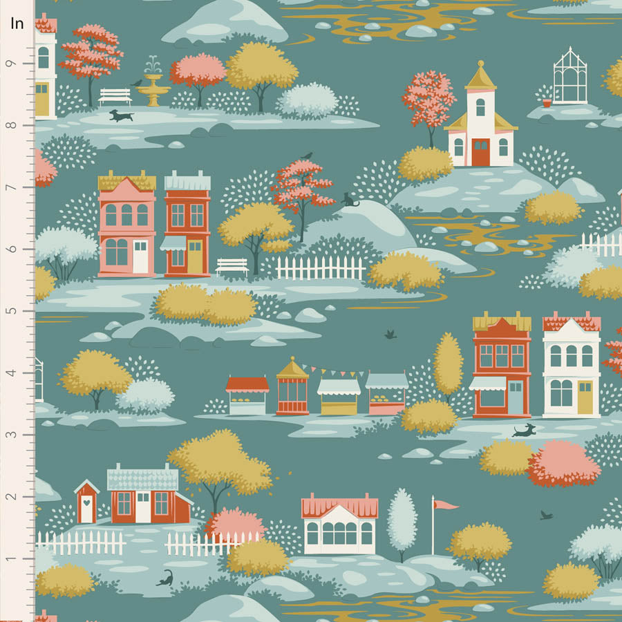 Village Life Blenders by the 1/4 Yard - Village Teal