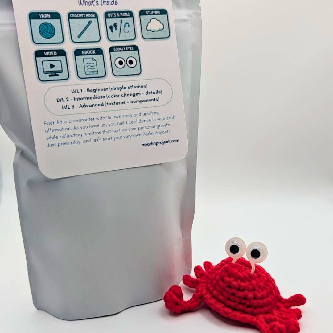 Crabby Chuckles (red) Sensory Friendly Crochet Kit – Level 2