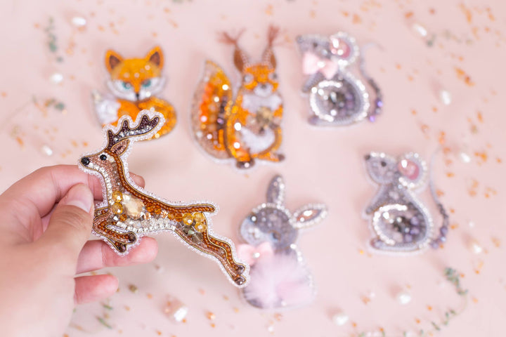 Deer Brooch Bead Embroidery Kit: DIY Animal Jewelry Making