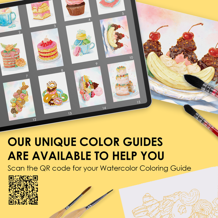 15 Sheets 140LB Dessert-Themed Watercolor Coloring Book