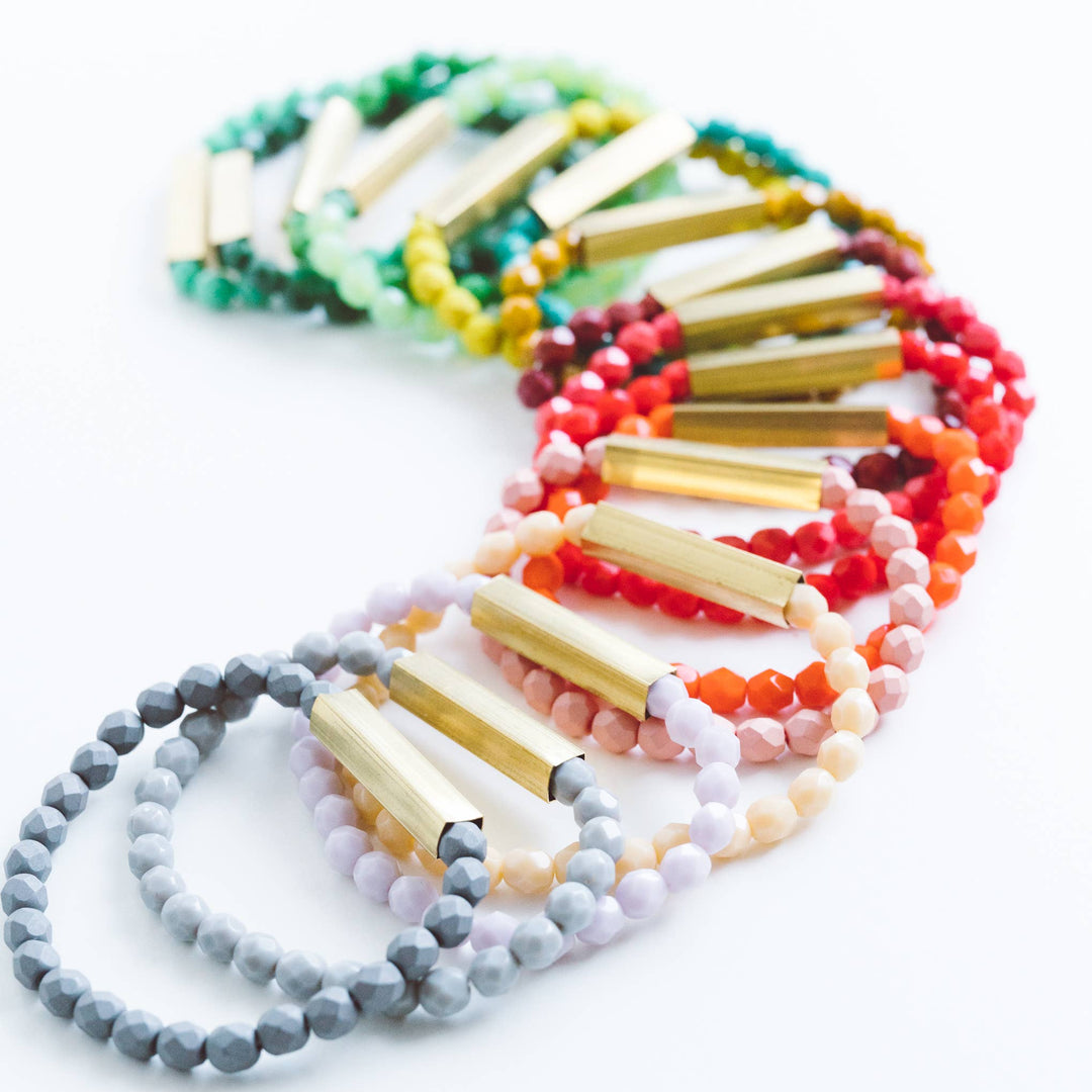 Colorful Stretchy Bead Bracelets with Brass Tubes