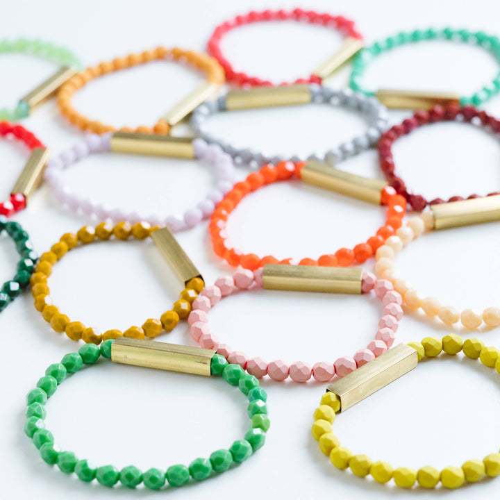 Colorful Stretchy Bead Bracelets with Brass Tubes