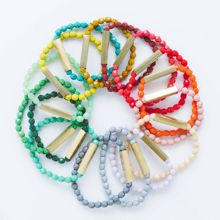 Colorful Stretchy Bead Bracelets with Brass Tubes