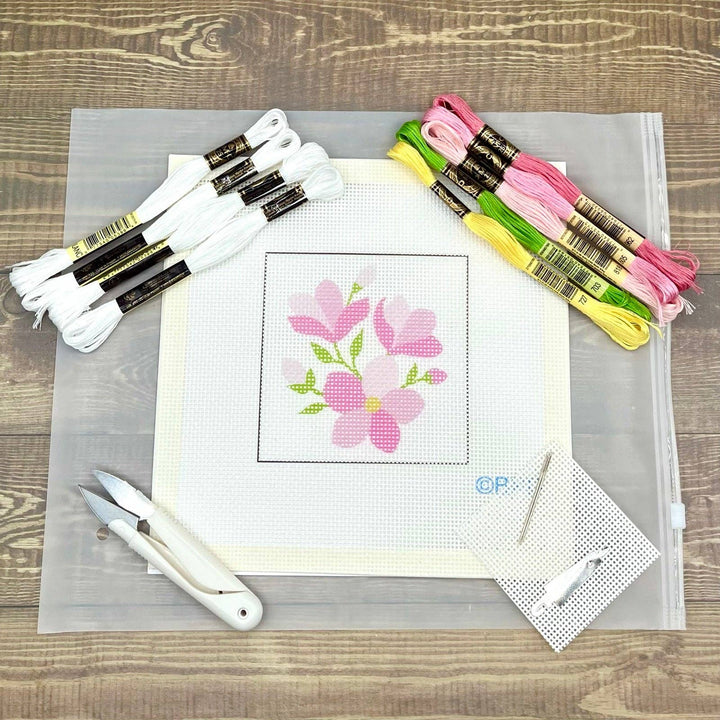 Pink Flowers Needlepoint Kit