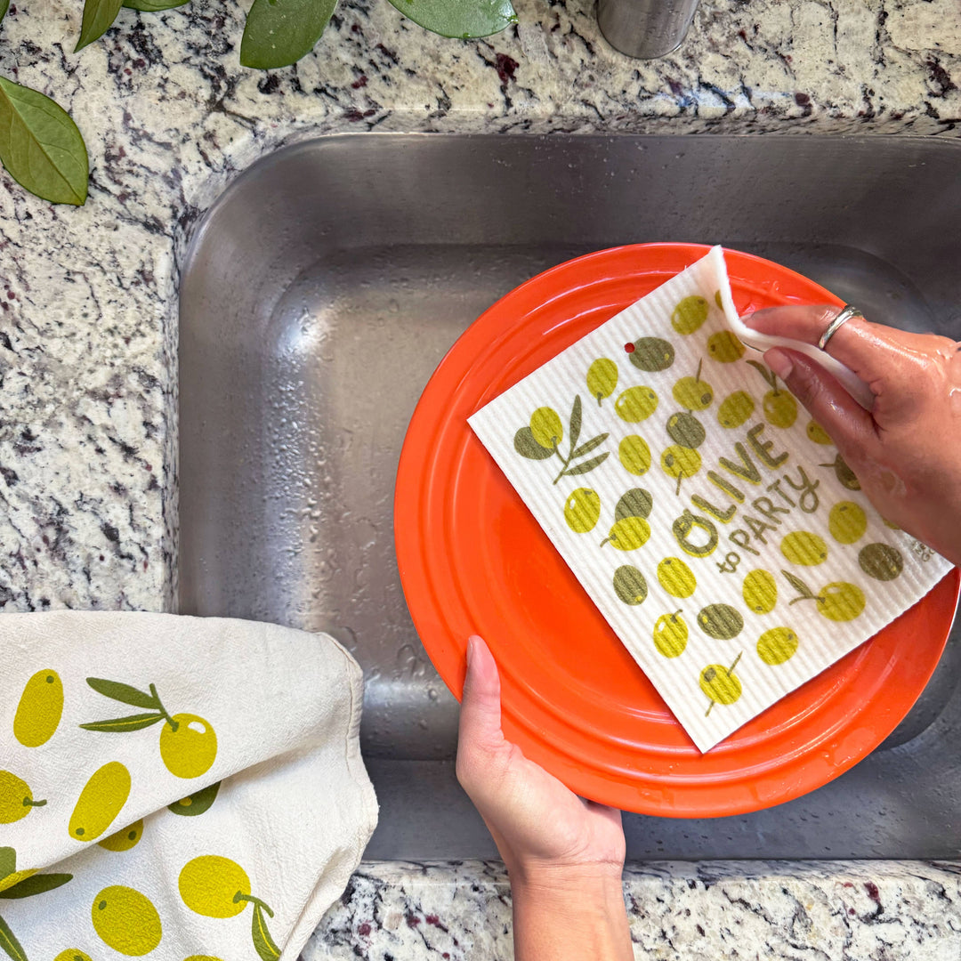 MEDITERRANEAN (Oyster, Lemon, Olives) Sponge Cloth Set of 3