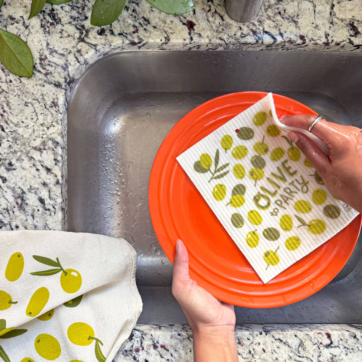 MEDITERRANEAN (Oyster, Lemon, Olives) Sponge Cloth Set of 3