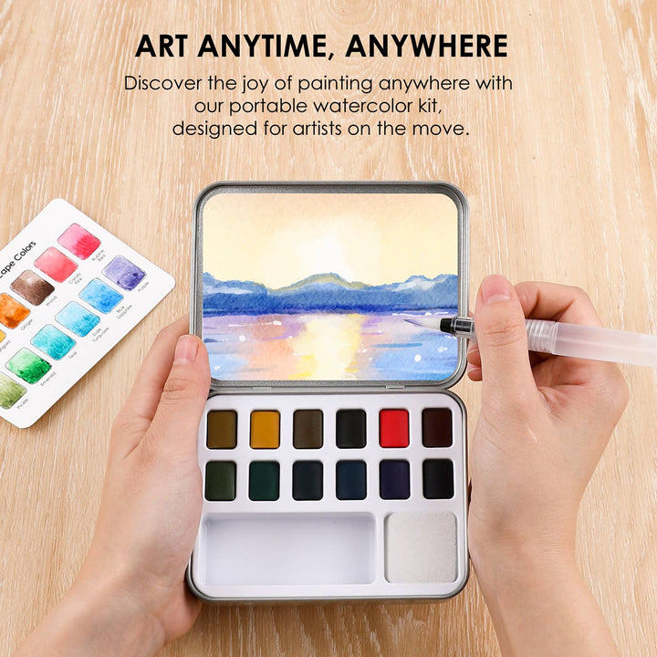 Landscape Colors Watercolor Pocket Set Of 12 With Brush