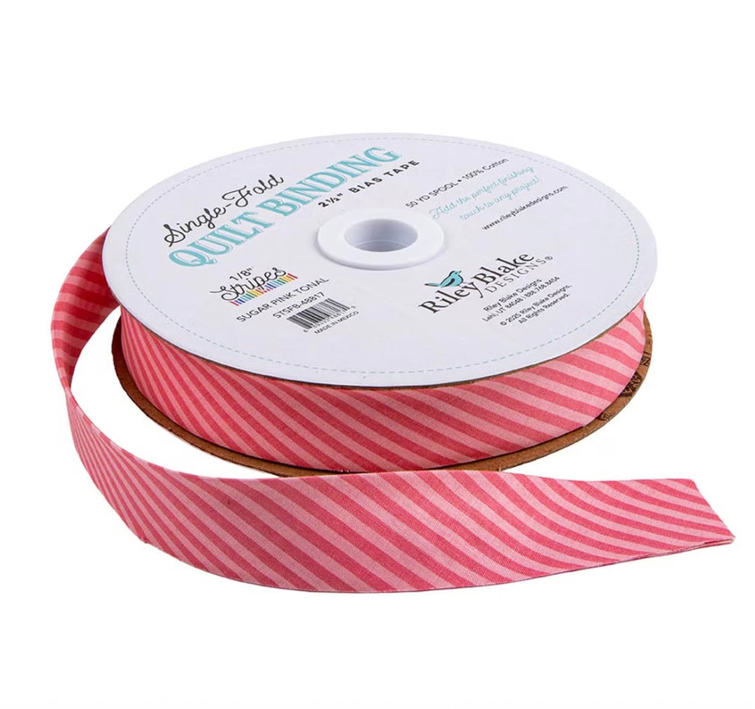 Single Fold Quilt Binding 1/8" Sugar Pink Stripe