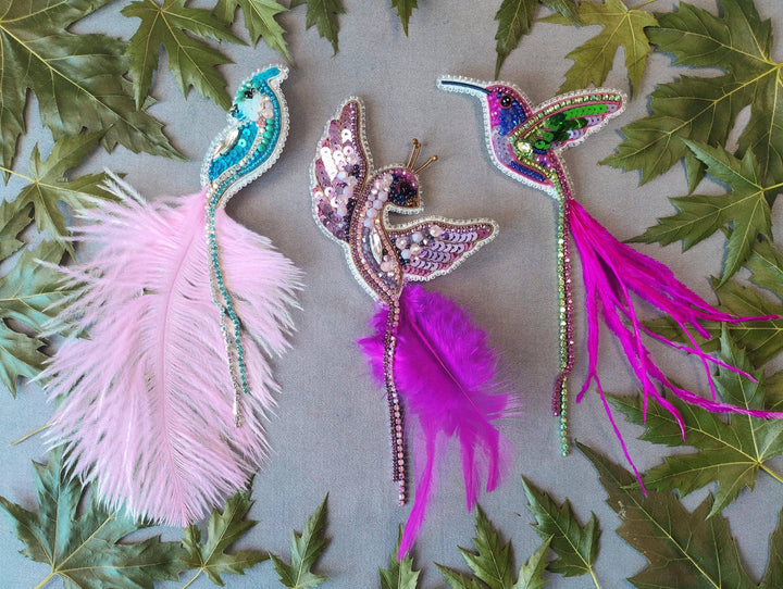 Set of 3 Fantasy Bird Beaded Brooch Embroidery Kits