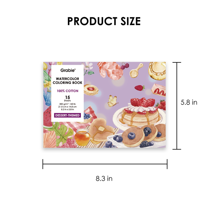 15 Sheets 140LB Dessert-Themed Watercolor Coloring Book