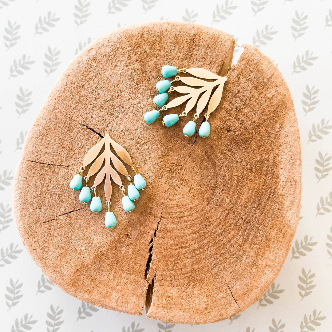 Turquoise Beaded Botanical Chandelier Studs