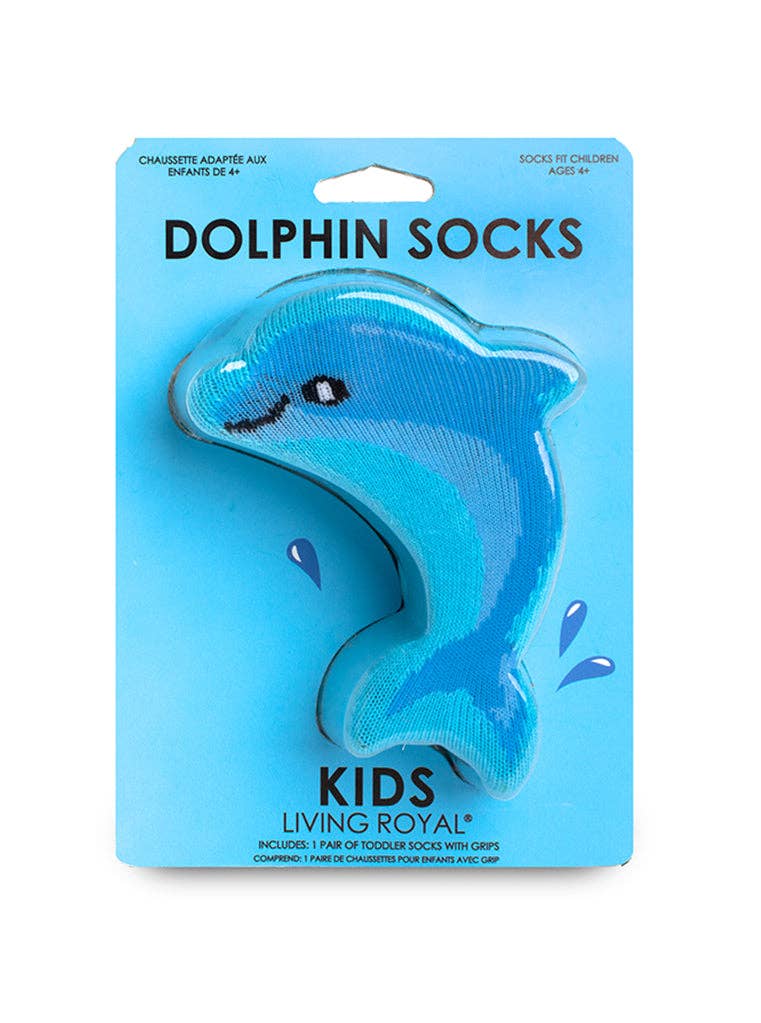 3D Packaged Crew Socks - Kids - Dolphin at Play - Blue
