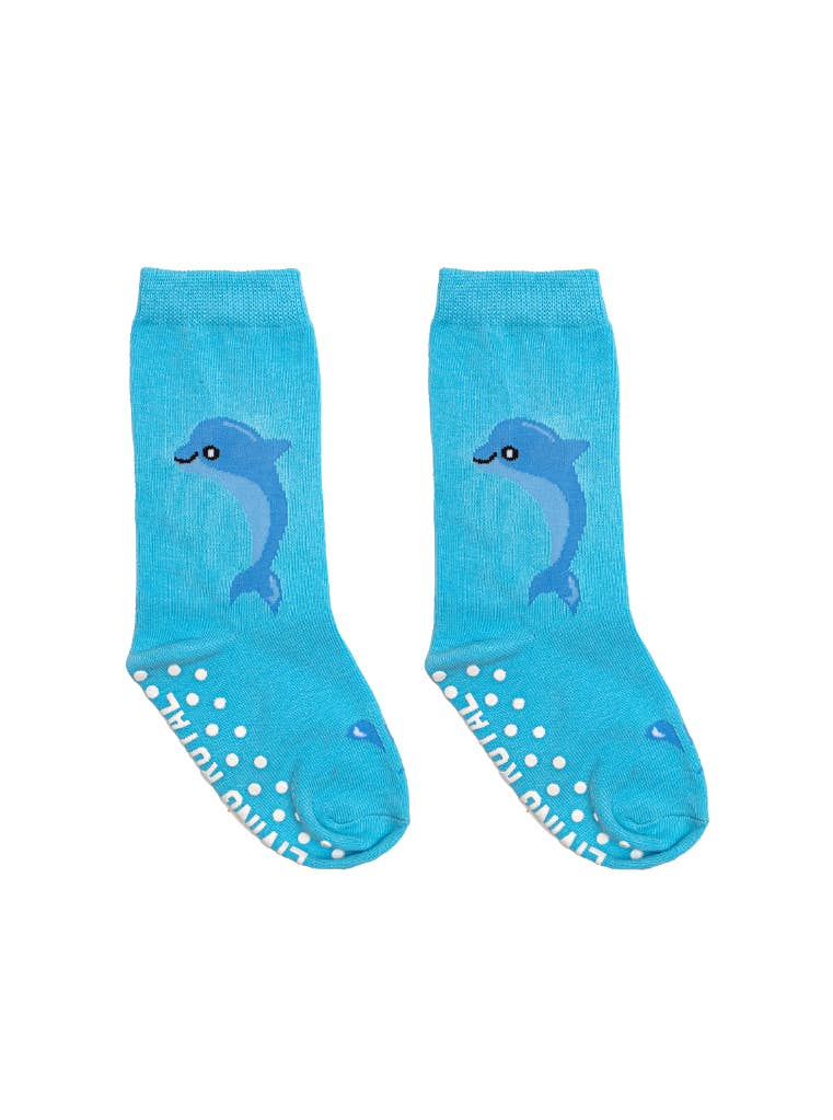 3D Packaged Crew Socks - Kids - Dolphin at Play - Blue