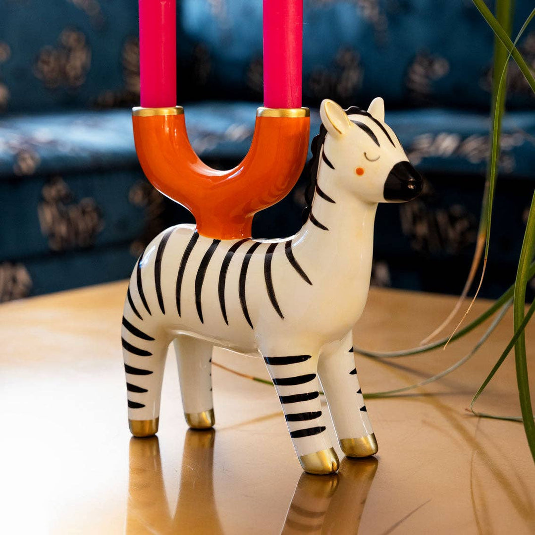 Hand-Painted Zebra Ceramic Candle Holder | Home Decor |