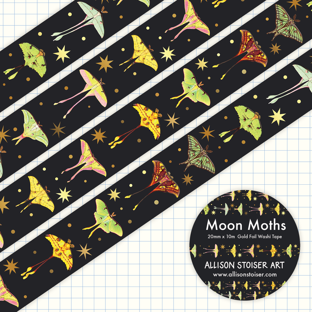 Moon Moths Gold Foil Washi Tape