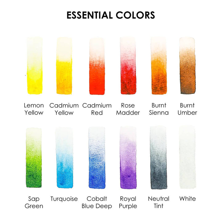 Essential Colors Watercolor Pocket Set Of 12 With Brush