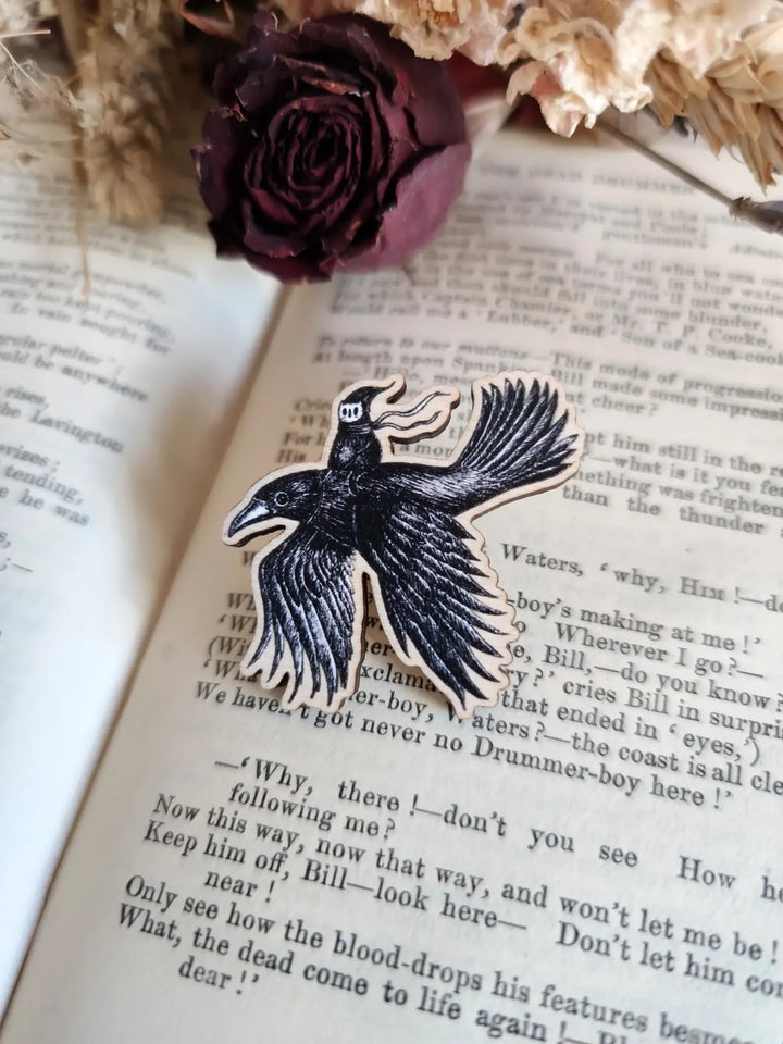 Crow Rider Wooden Pin Badge