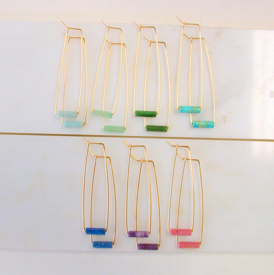 Gemstone Tube Rectangle Earrings 14k Gold Fill
