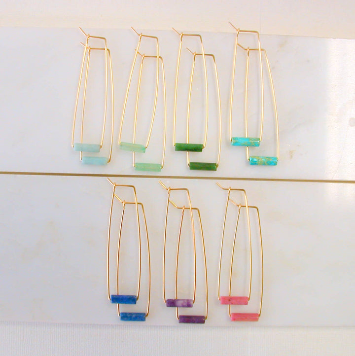 Gemstone Tube Rectangle Earrings 14k Gold Fill