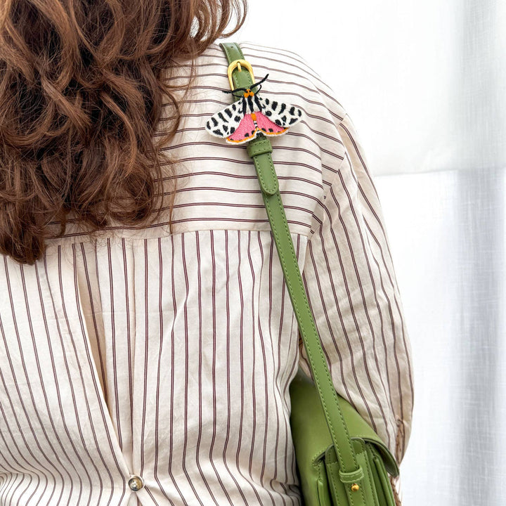 🐯 Tiger Moth Embroidered Brooch – Nature Pin