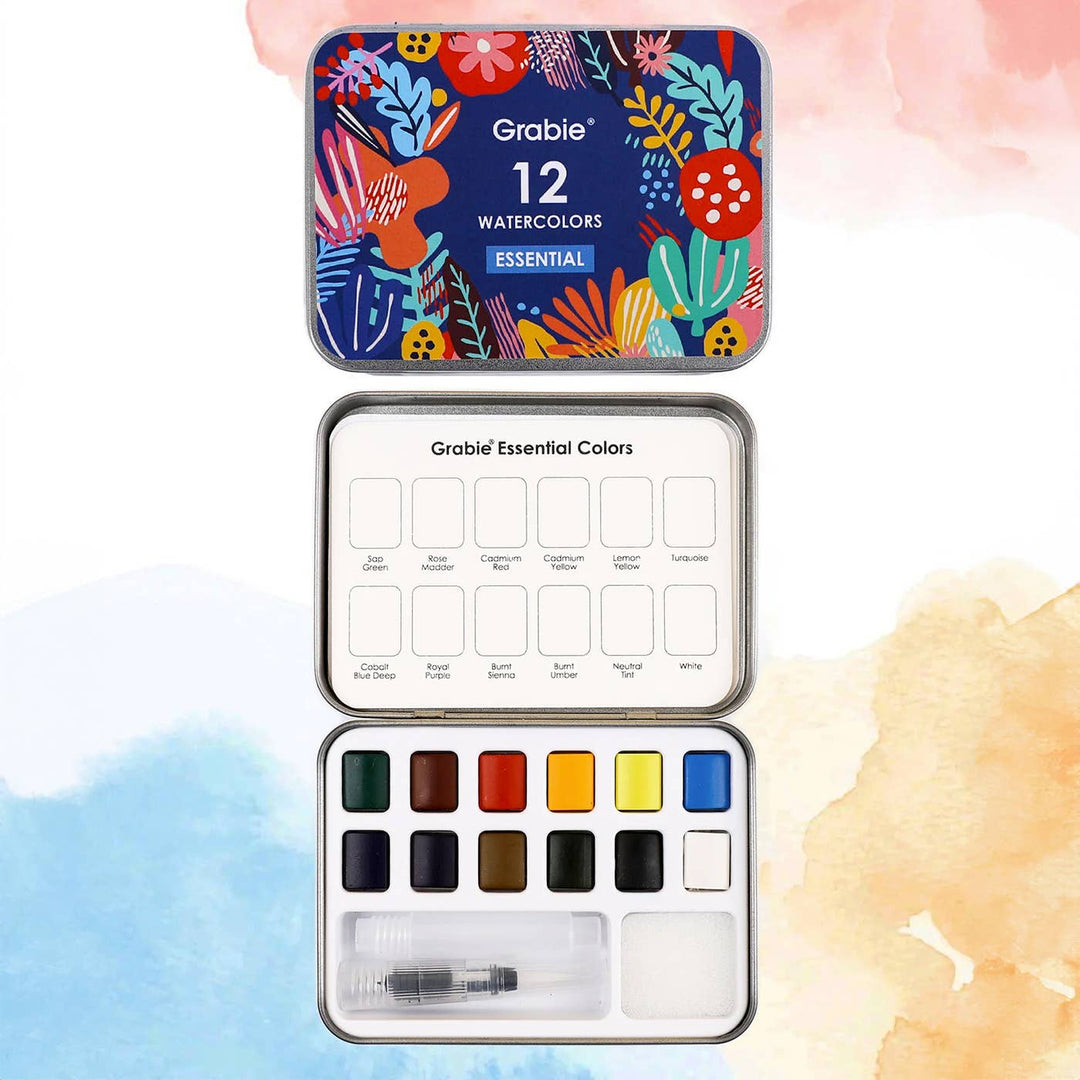Essential Colors Watercolor Pocket Set Of 12 With Brush
