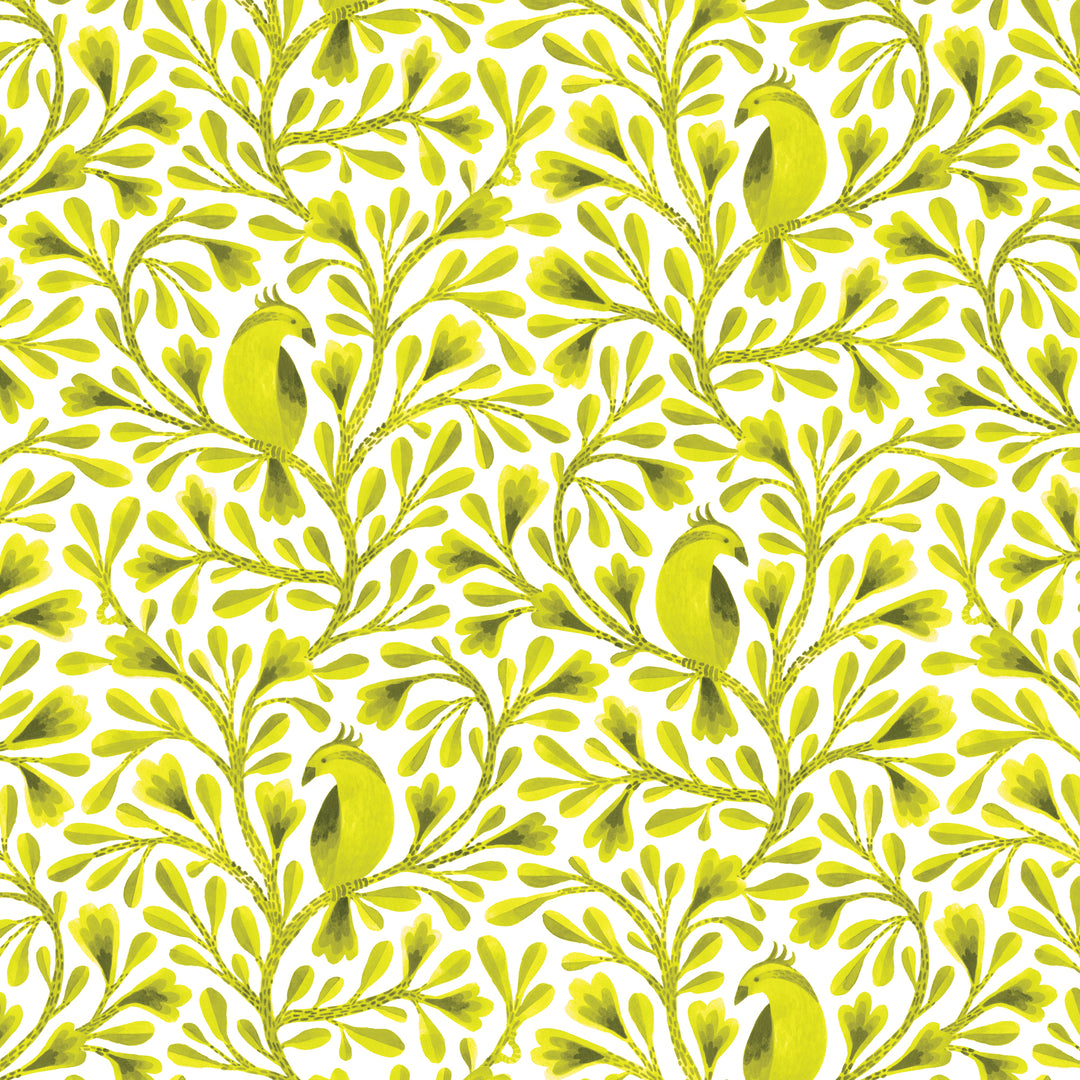 Birds & Branches by the 1/4 Yard - Citrine Dark Lime