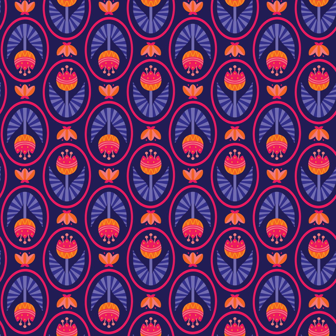 Blooming Garden by the 1/4 Yard - Navy Tulip Love