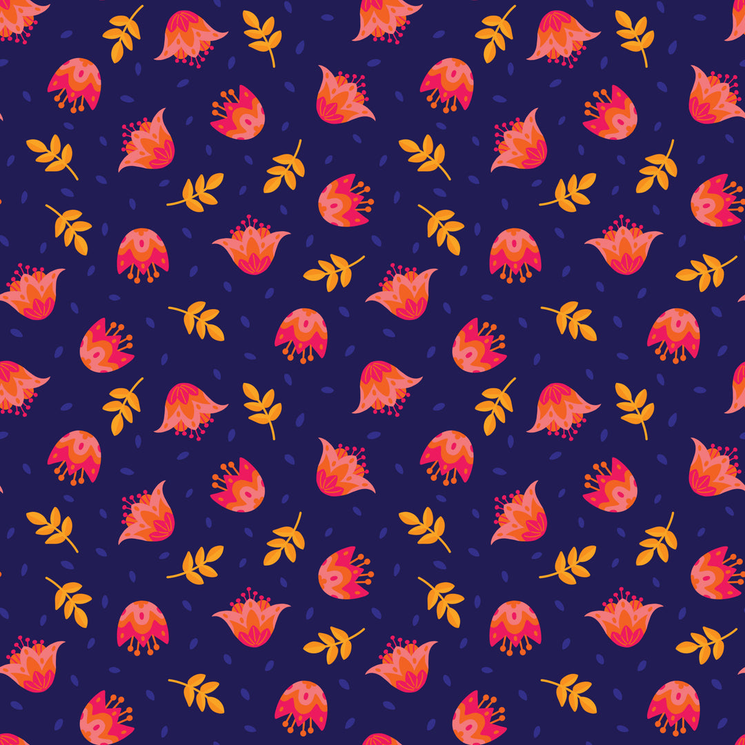 Blooming Garden by the 1/4 Yard - Navy Flower Dance