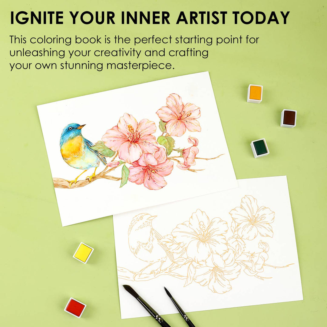 Floral-Themed Watercolor Coloring Book