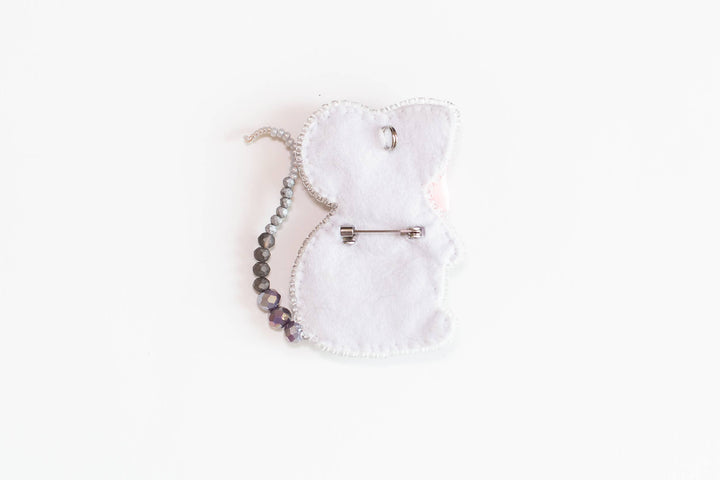 Bead Embroidery Kit: Mouse with Pink Bow Brooch DIY Craft