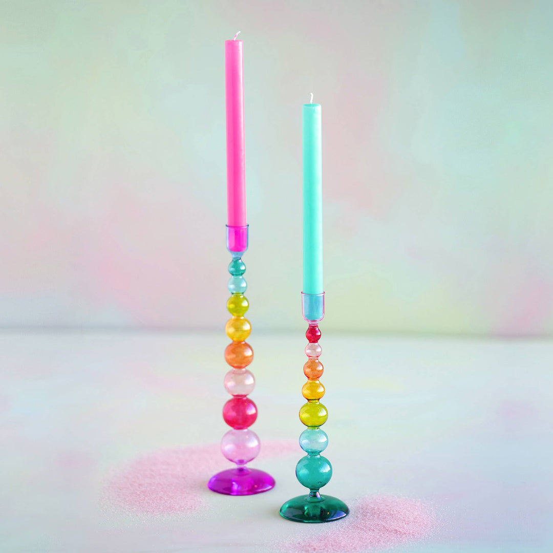 Glitterville Rainbow Finial Candle Holder, 2 Asst, Glass, 10