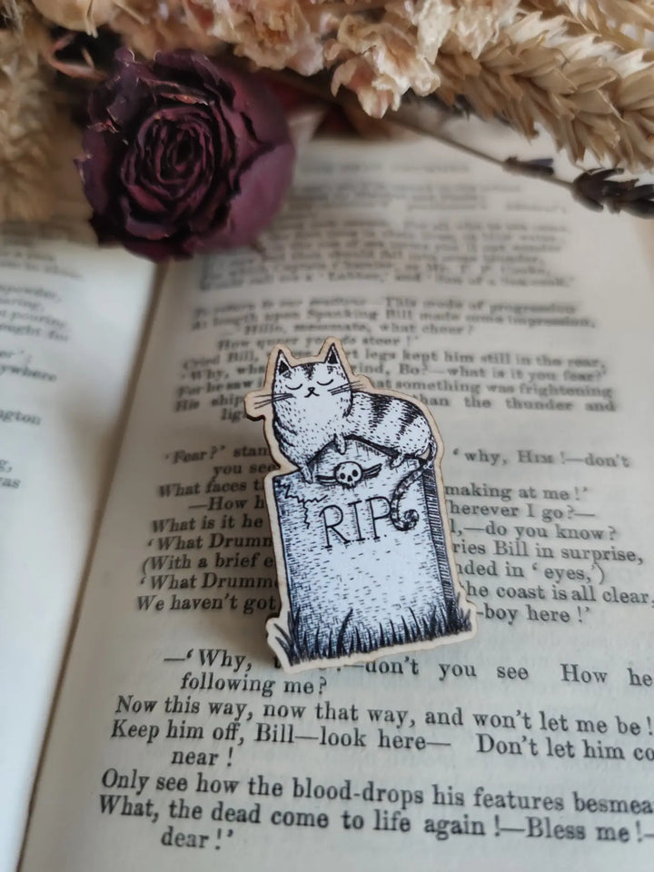 Graveyard Cat Wooden Pin Badge