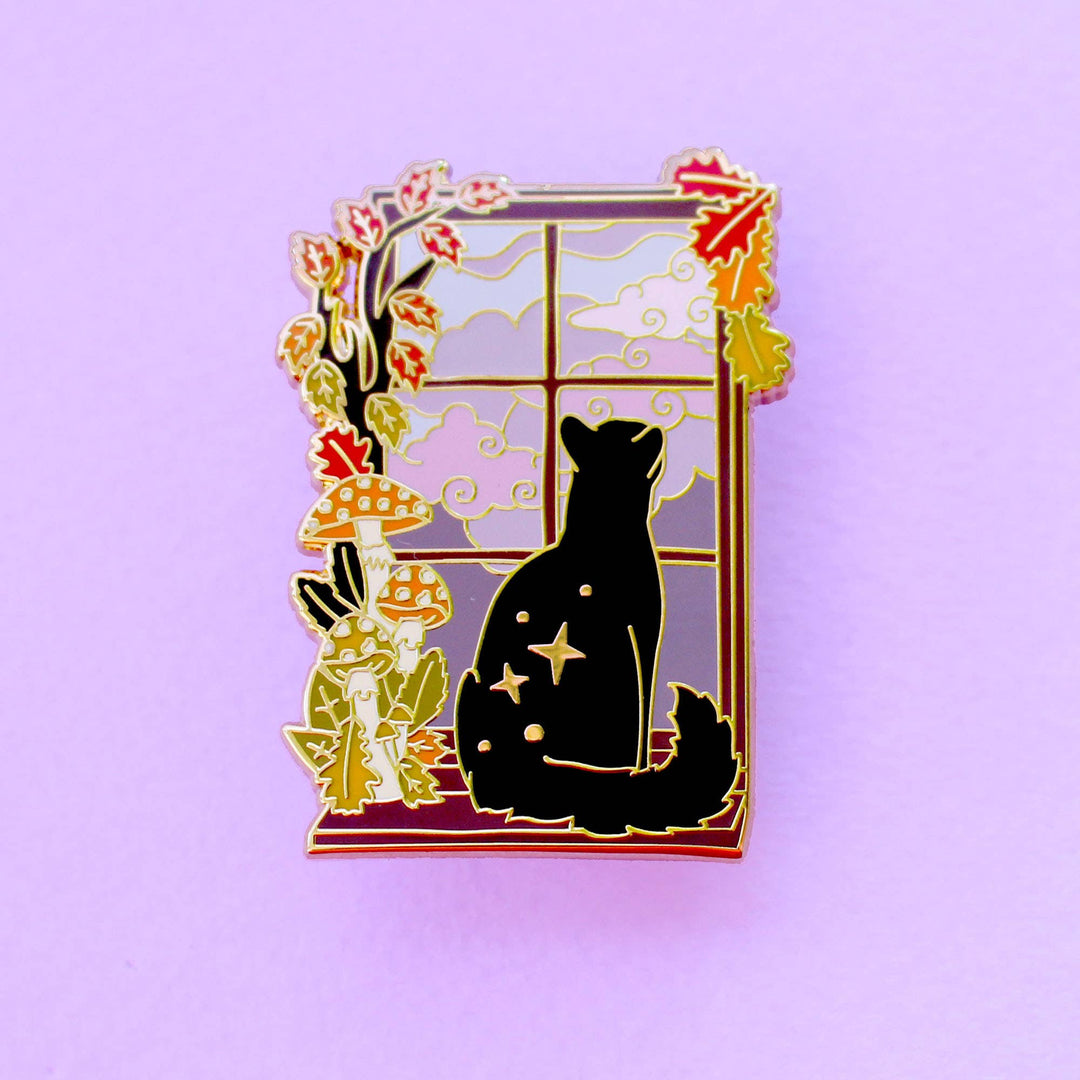 Autumn Window Cat Enamel Pin