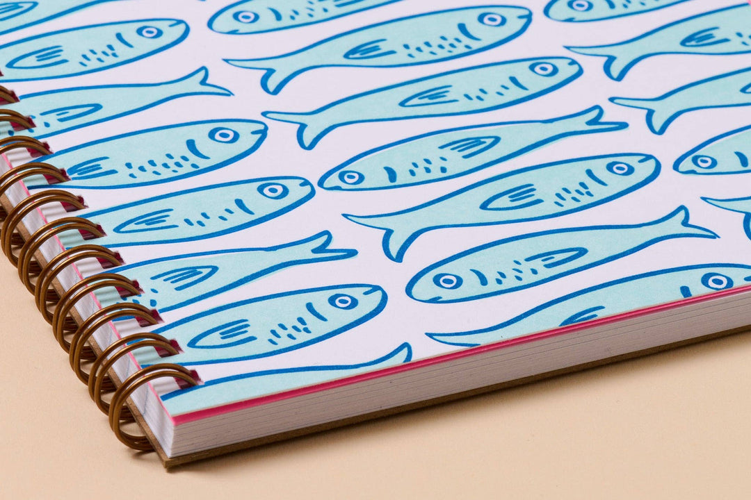 Letterpress A5 Lined Spiral Notebook—Sardine Fish