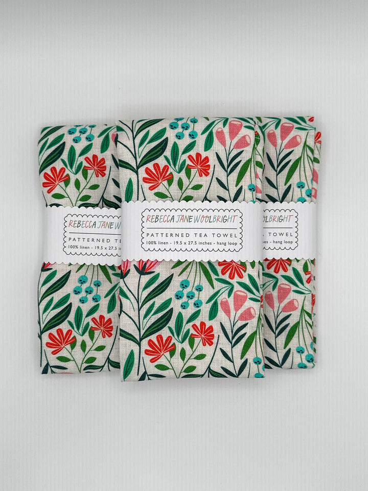 White Garden Tea Towel